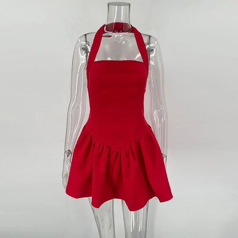 שמלת מיני בגזרת A סגירה בצוואר - סהר