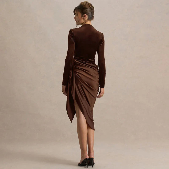 Asymmetrical satin midi dress - NIRA