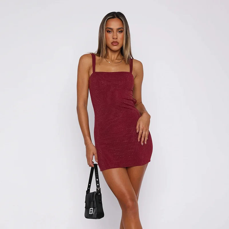 שמלת מיני צמודה בעיטור זרקונים מנצנצים - LIT