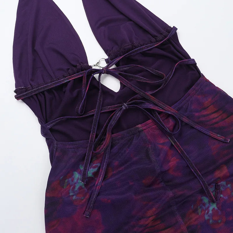 שמלת מקסי רשת קיצית קשירה בצוואר בעיטור חישוקי אבזם - אמאיה