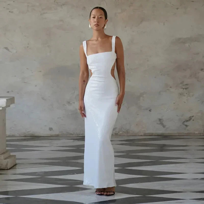 שמלת מקסי פייטים בעיצוב גב ומותן פתוח - Catalina