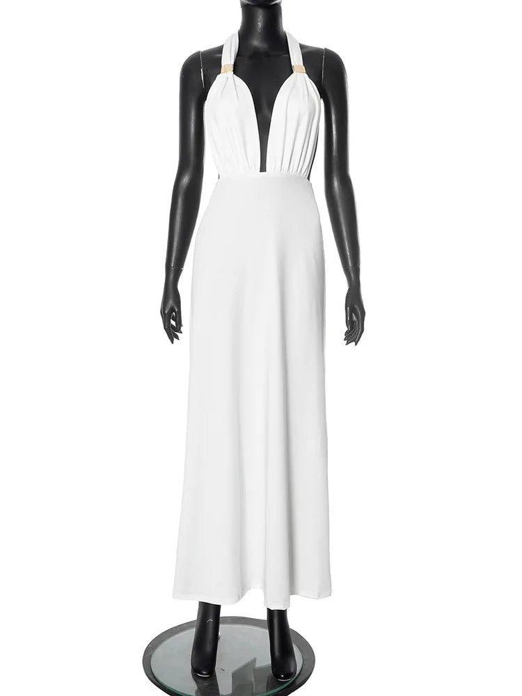 שמלת מקסי בוהו בעיצוב קשירות בעיטור אבזמי זהב - מיכאלה