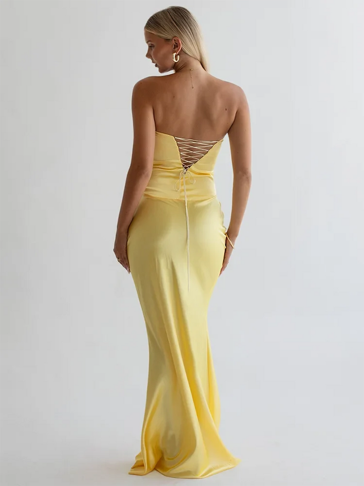 Strapless maxi dress with a back tie - ELINA