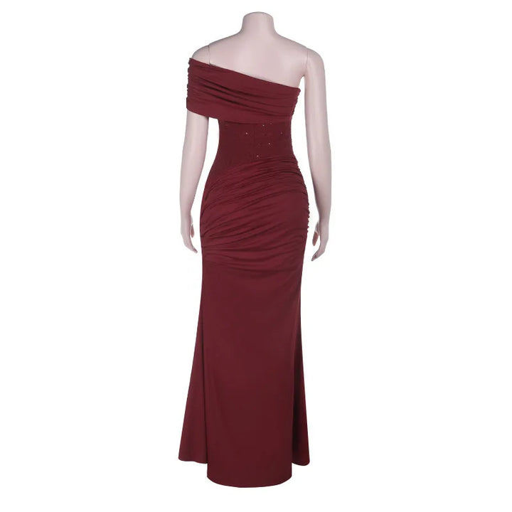 One-shoulder maxi dress with pleats and sequins - USA