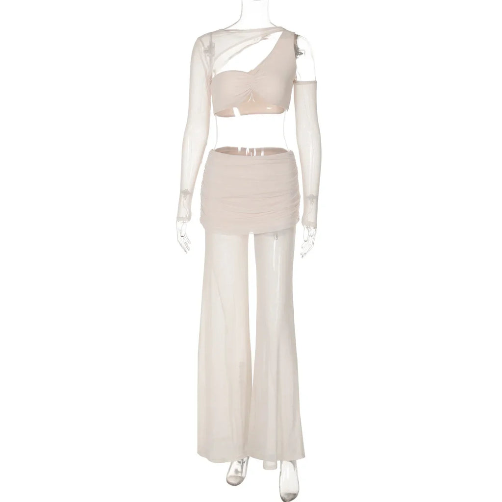 סט שני חלקים בעיצוב רשת מכנסי פדלפון וטופ -  Alison