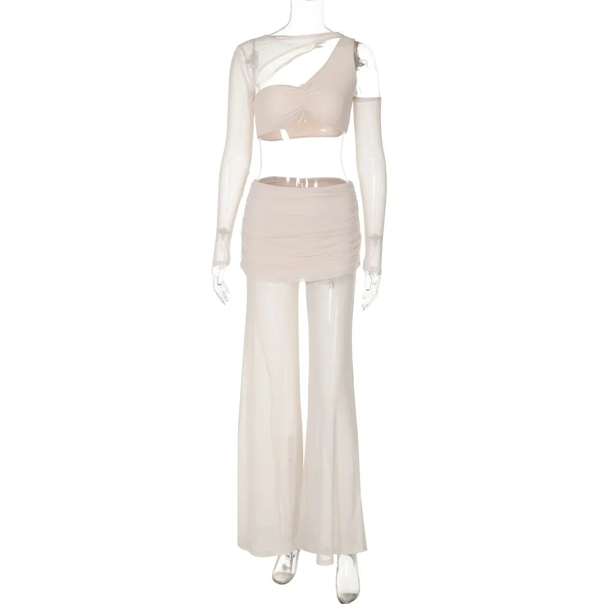 סט שני חלקים בעיצוב רשת מכנסי פדלפון וטופ -  Alison