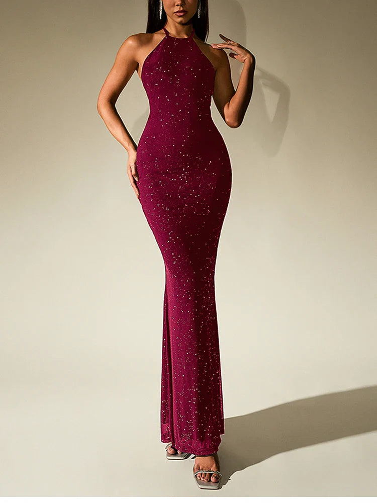 שמלת נצנצים מקסי קולר גב פתוח - אלישיה