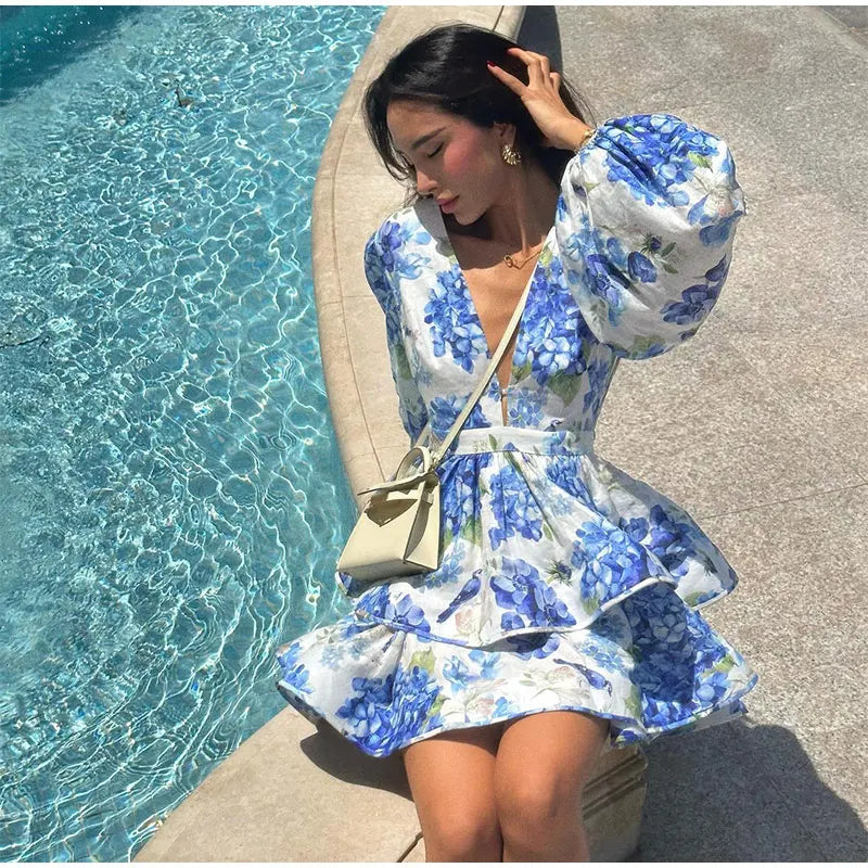 שמלת מיני פרחונית מלמלה בעיצוב מדורג - MIEL