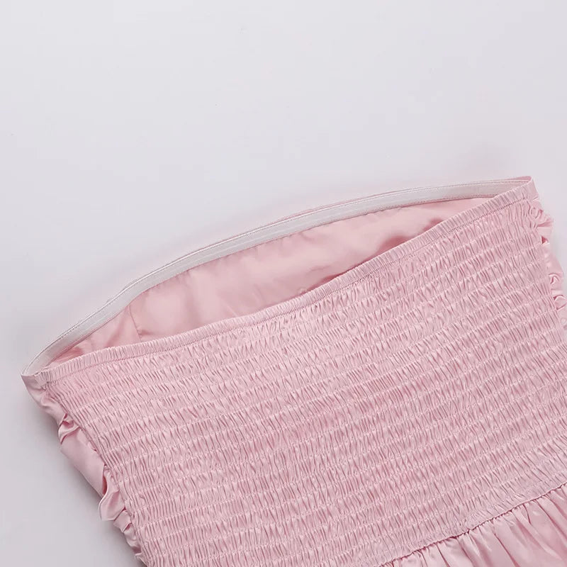 שמלת מיני סטרפלס סאטן בגזרת בלון - ג'ימי