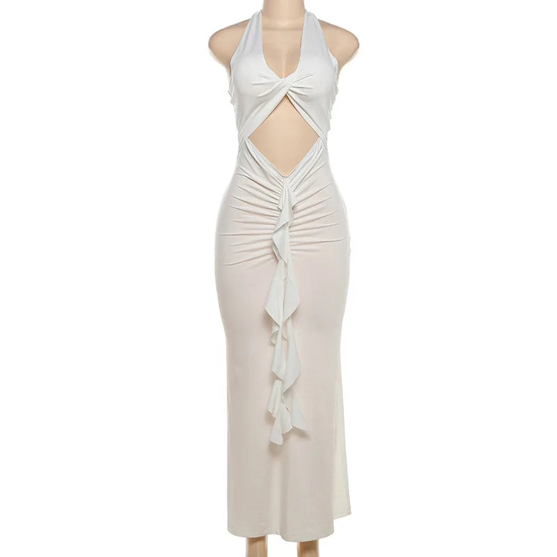 שמלת מקסי צמודה בעיטור מלמלה בעיצוב פתח - Jolene