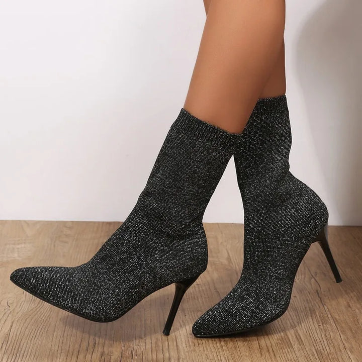 Glitter Pointed Toe Sock Boots - Ashley
