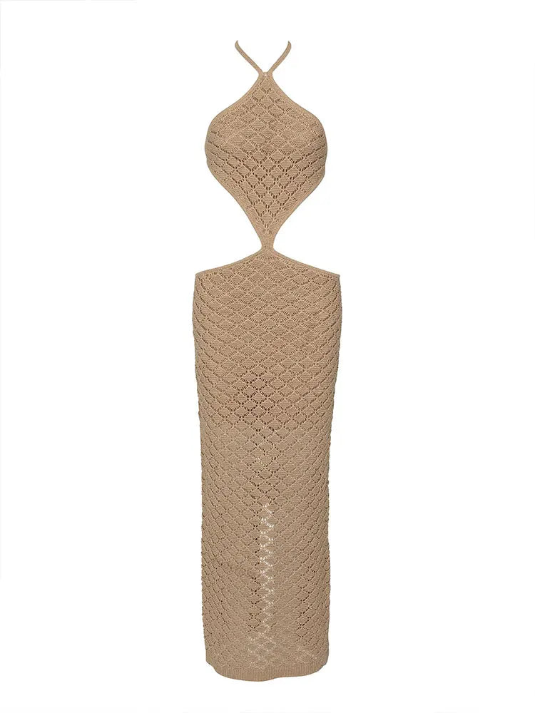 שמלת חוף מקסי קולר רשת בעיצוב מותניים וגב חשוף - שייה