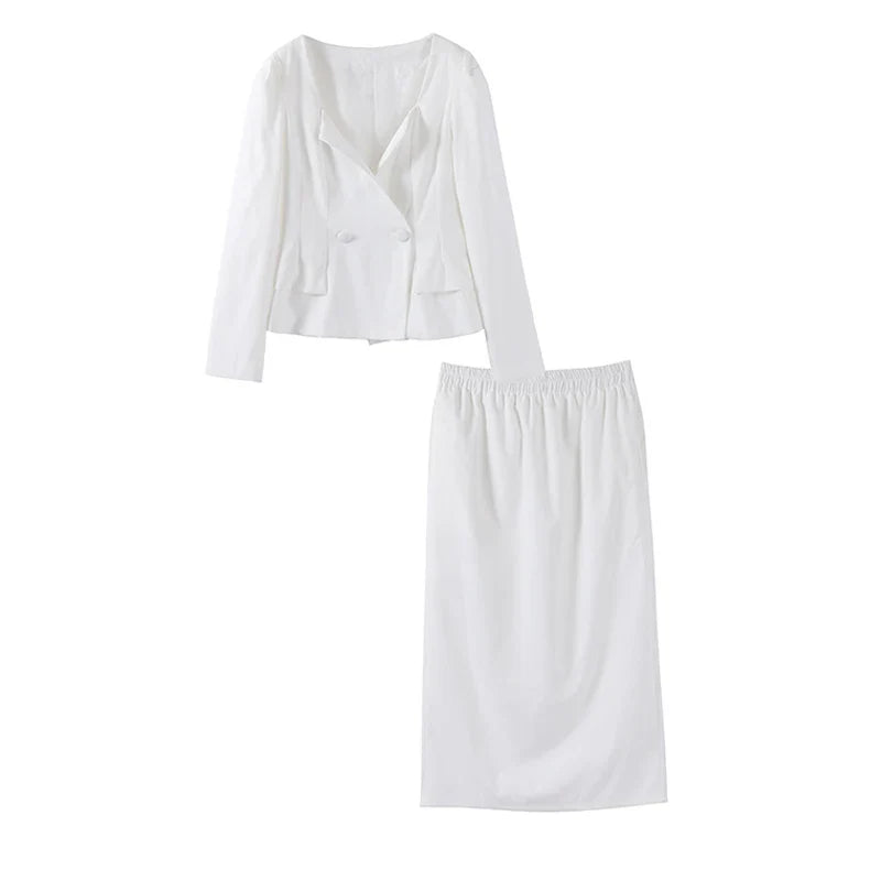 סט שני חלקים אלגנטי חצאית מידי ובלייזר בעיצוב מחויט ויוקרתי - PAS