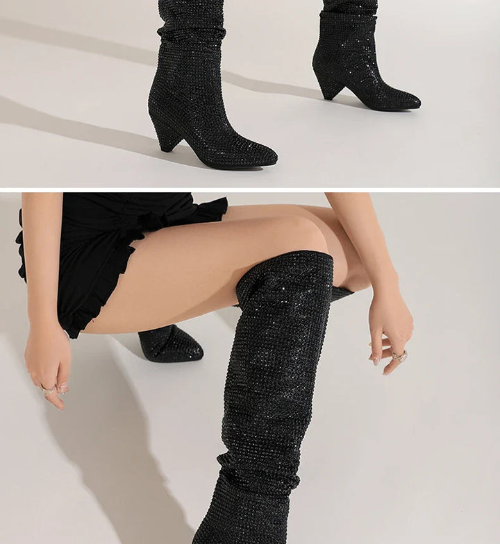 Heeled boots with glittering rhinestones - Daisy