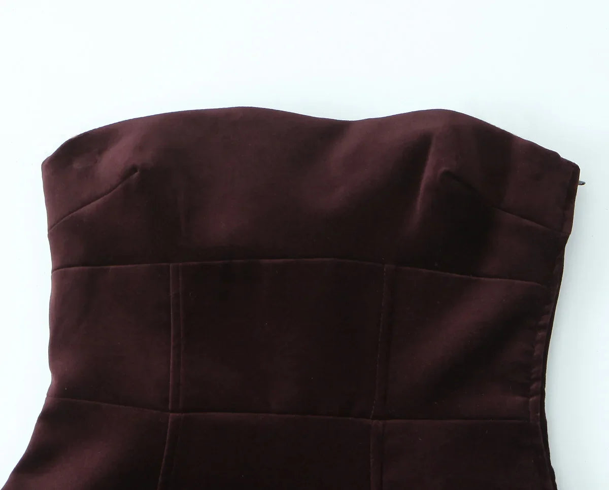 שמלת מיני סטרפלס קטיפה בעיטור פפיון בגב - ביילי