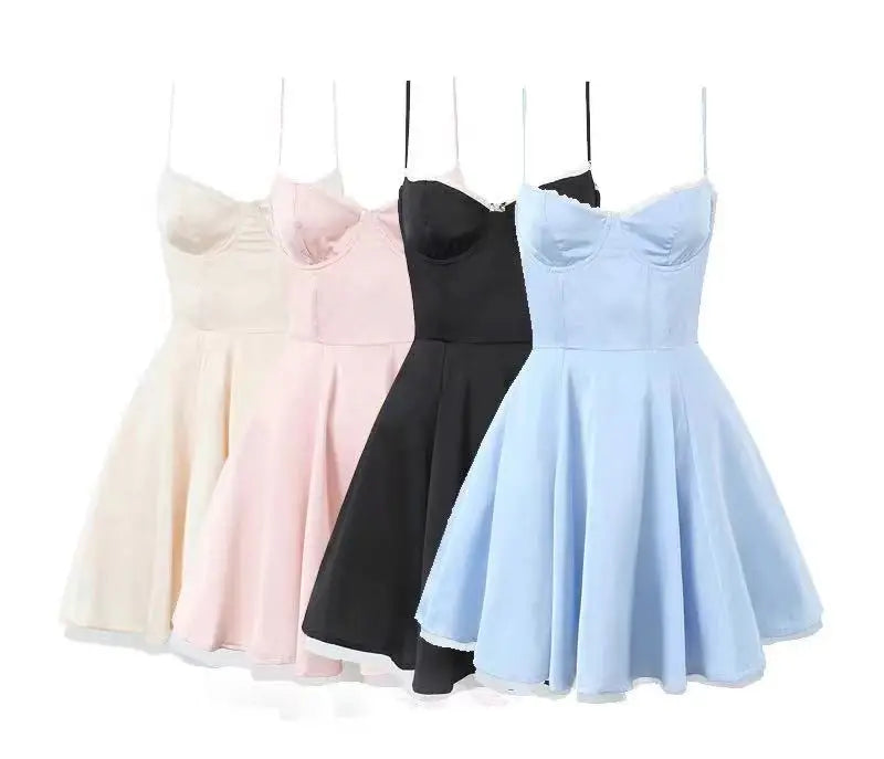 שמלת מיני סאטן בגזרת A בעיטור טול - Julissa