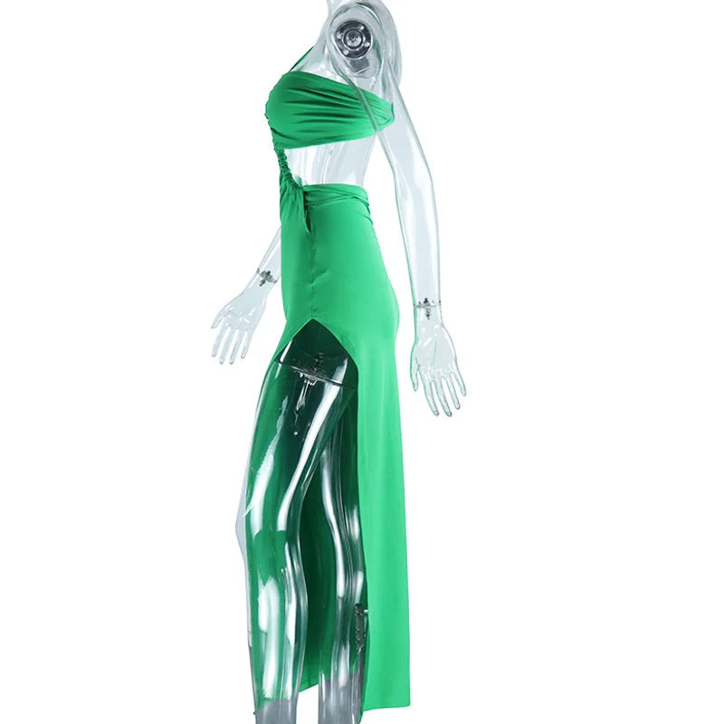 שמלת מקסי שסע עמוק כתפייה אחת - רייניתה