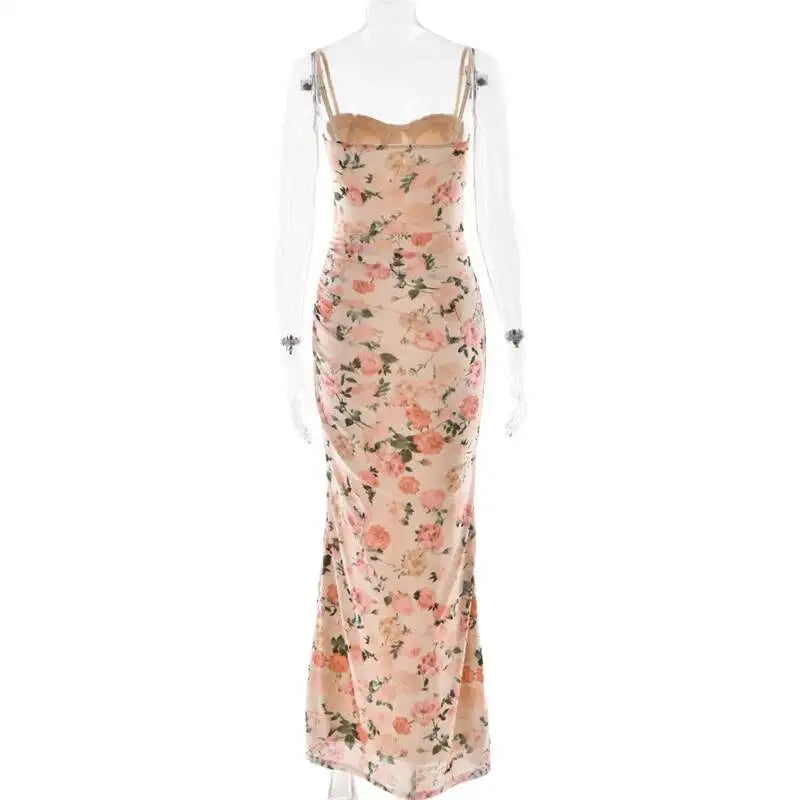 Floral chiffon maxi dress with a corset design - Liana