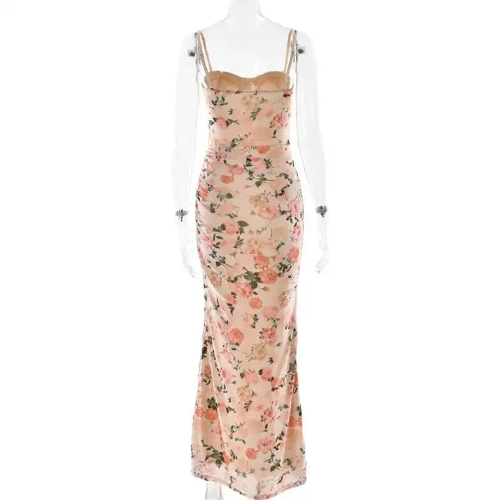Floral chiffon maxi dress with a corset design - Liana