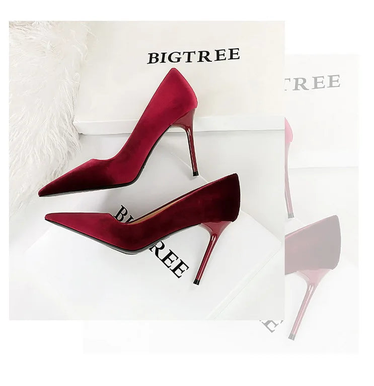 Pointed velvet fabric high heel shoes - Lunar