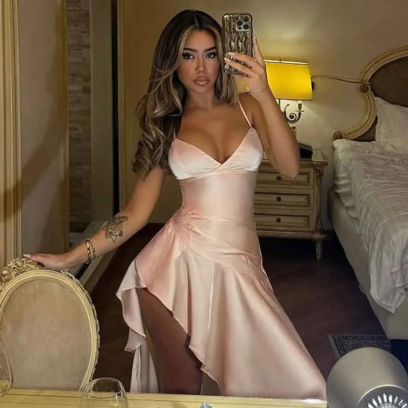 שמלת מקסי סאטן מלמלה בעיטור שסע - סיאנה