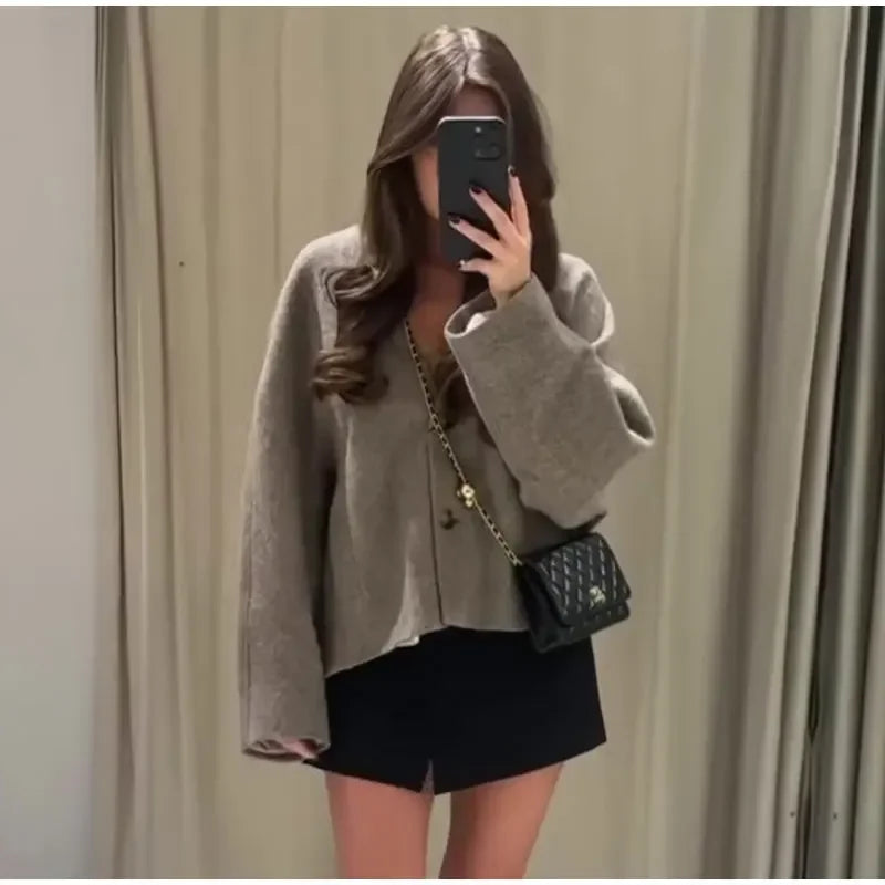 ג'קט צמר קצר סגירת כפתורים - לילי