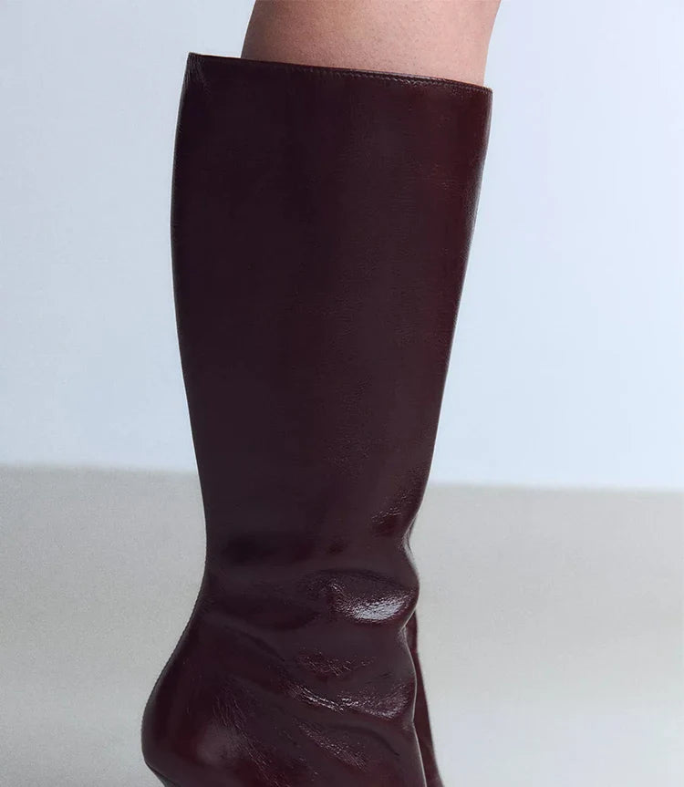 מגפי עקב שפיץ גבוהים דמוי עור - Juliette