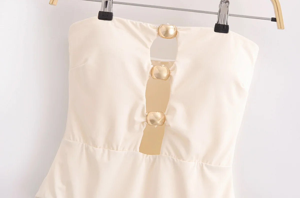 בגד ים שלם סטרפלס בעיצוב אבזמי לב זהב ופתחים - חושן