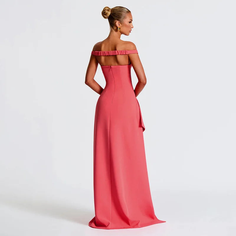 שמלת מקסי כתפיים חשופות בעיטור שסע - לאנה