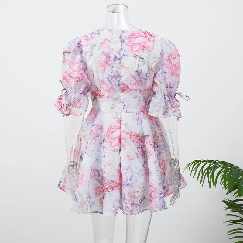 שמלת מיני שיפון מלמלה בעיצוב פרחוני 3D - מיה