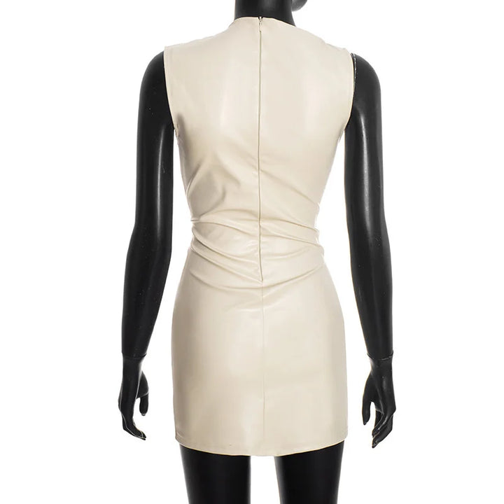 Faux leather mini dress with pleats - SIERA