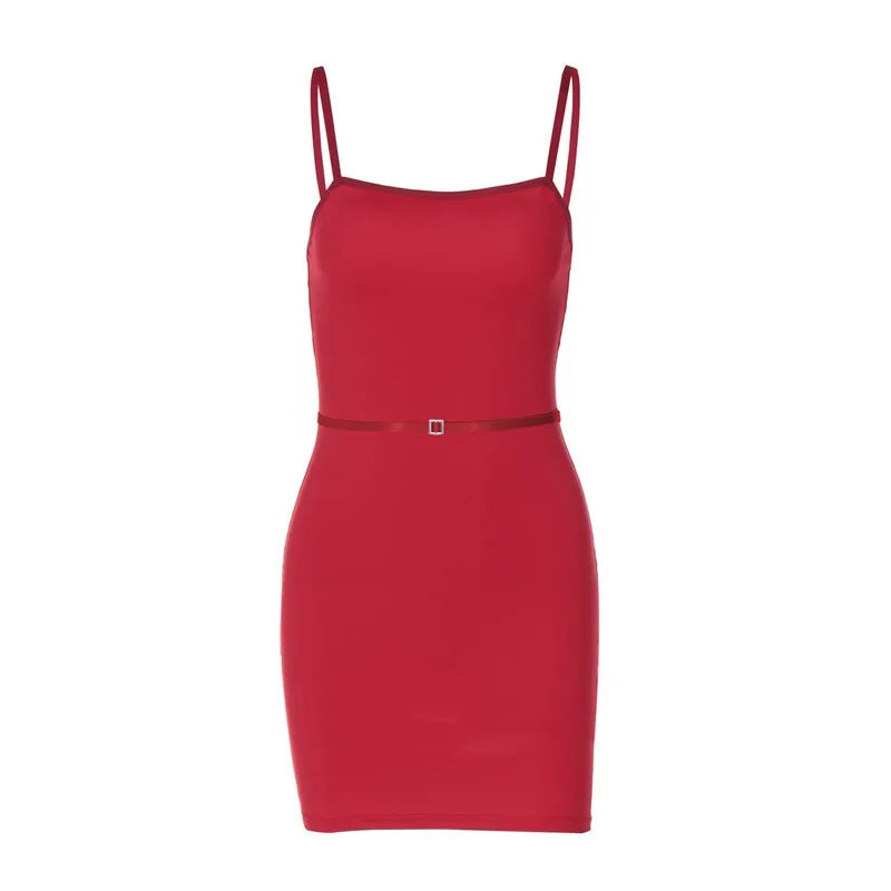 שמלת מיני צמודה בעיטור חגורה דקה - LOLI