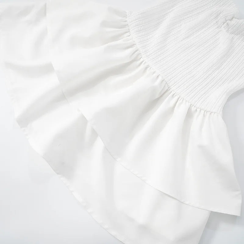 שמלת מיני סטרפלס כיווצים בעיטור מלמלה מדורגת - Kara