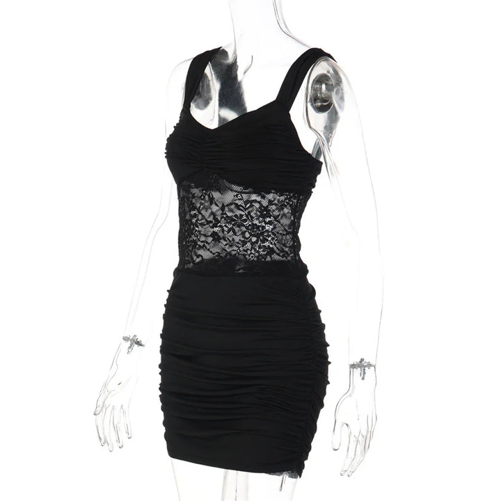 Ruched mini dress with a lace design - ORA