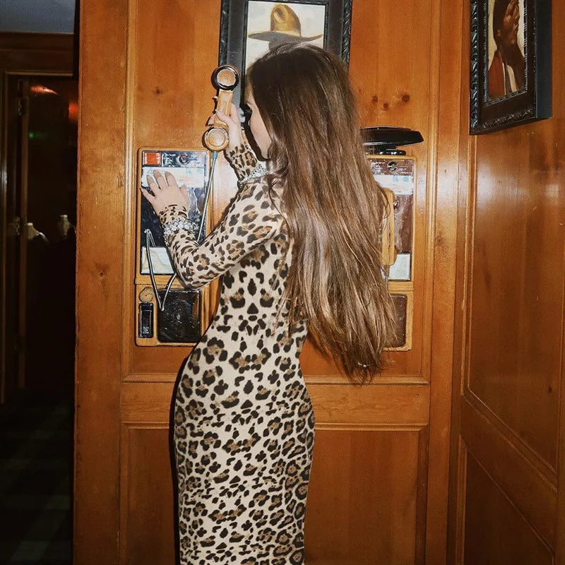 שמלת מקסי מנומרת צווארון גולף - מרלין