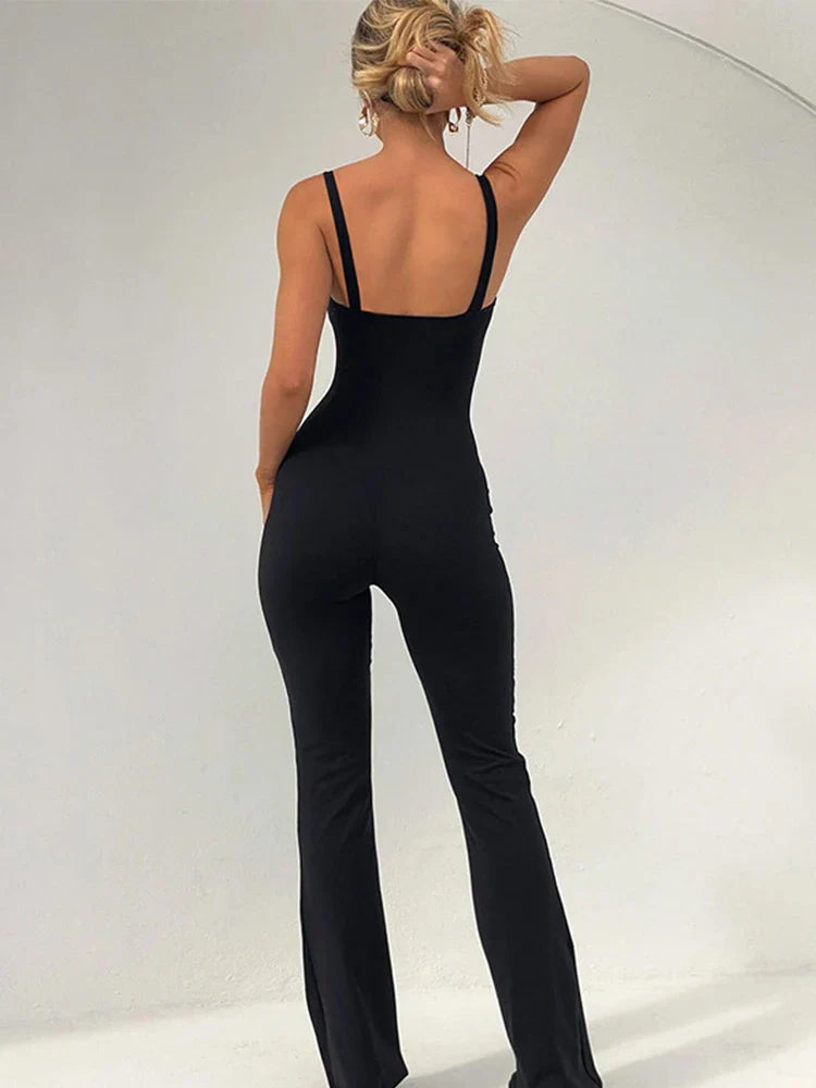 אוברול ארוך בעיטור תחרה בד מחטב גב פתוח  - מיקה