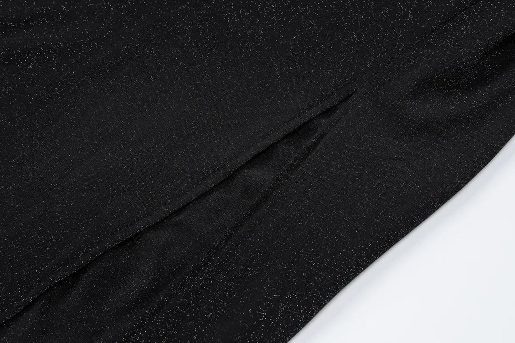 שמלת מקסי נצנצים צווארון חצי גולף בעיצוב כיווצים ושסע קצר - Hazel