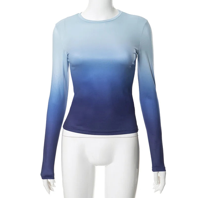 חולצת סתיו דקה שרוולים ארוכים בעיצוב אומברה צבעים - סייאנה