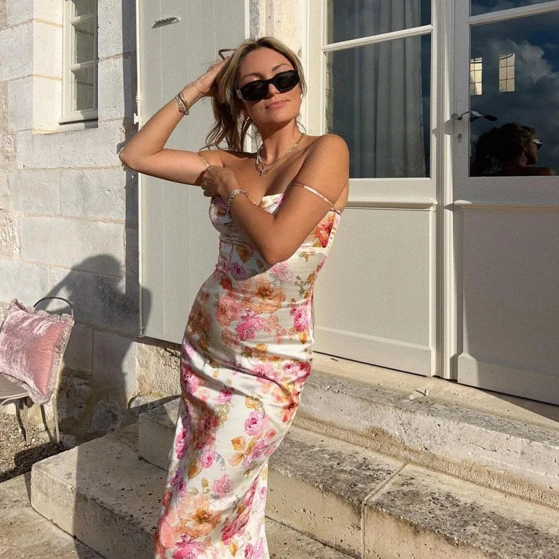 שמלת מקסי סאטן פרחונית - ליה