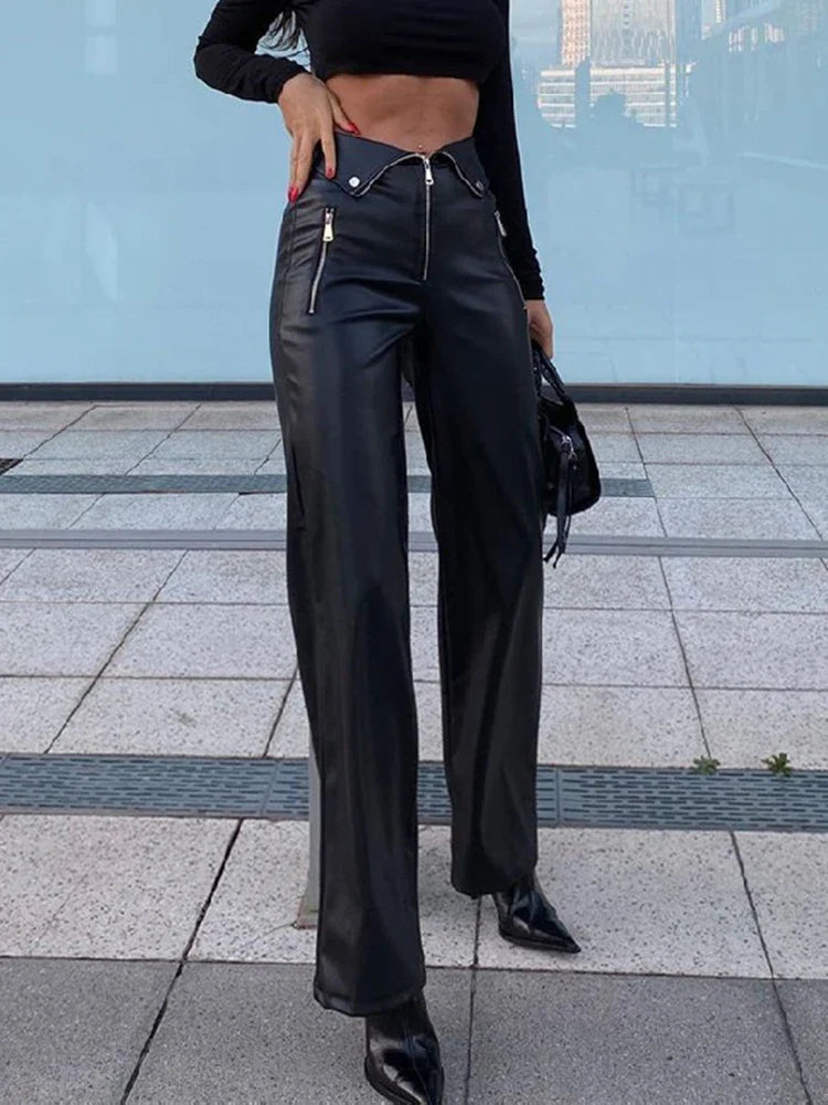 מכנס דמוי עור רוכסנים - רוקסן