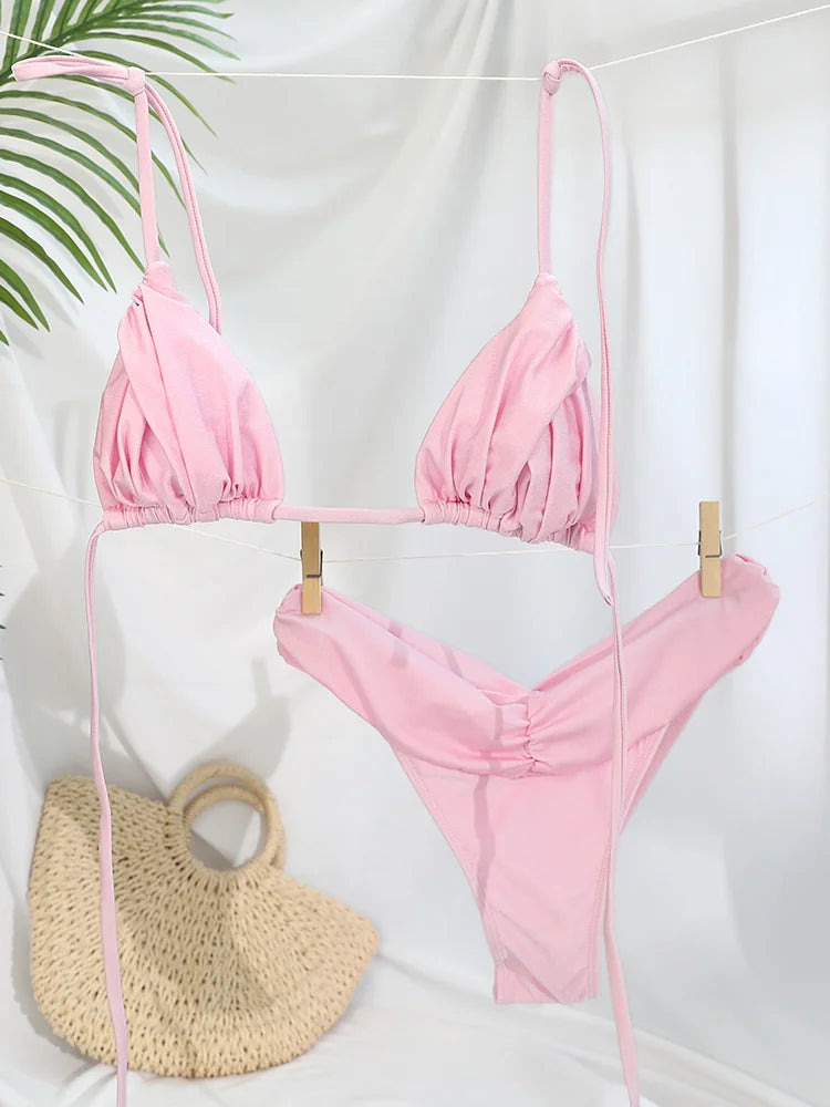 Triangle swimsuit, scrunch, tie-up, Brazilian bottom - Starcy
