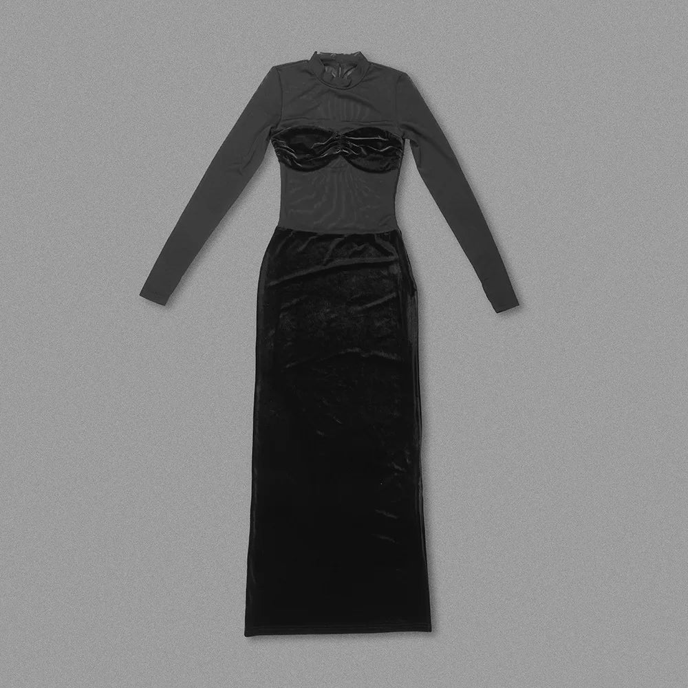 שמלת מקסי קטיפה בעיצוב רשת - ג'ואן