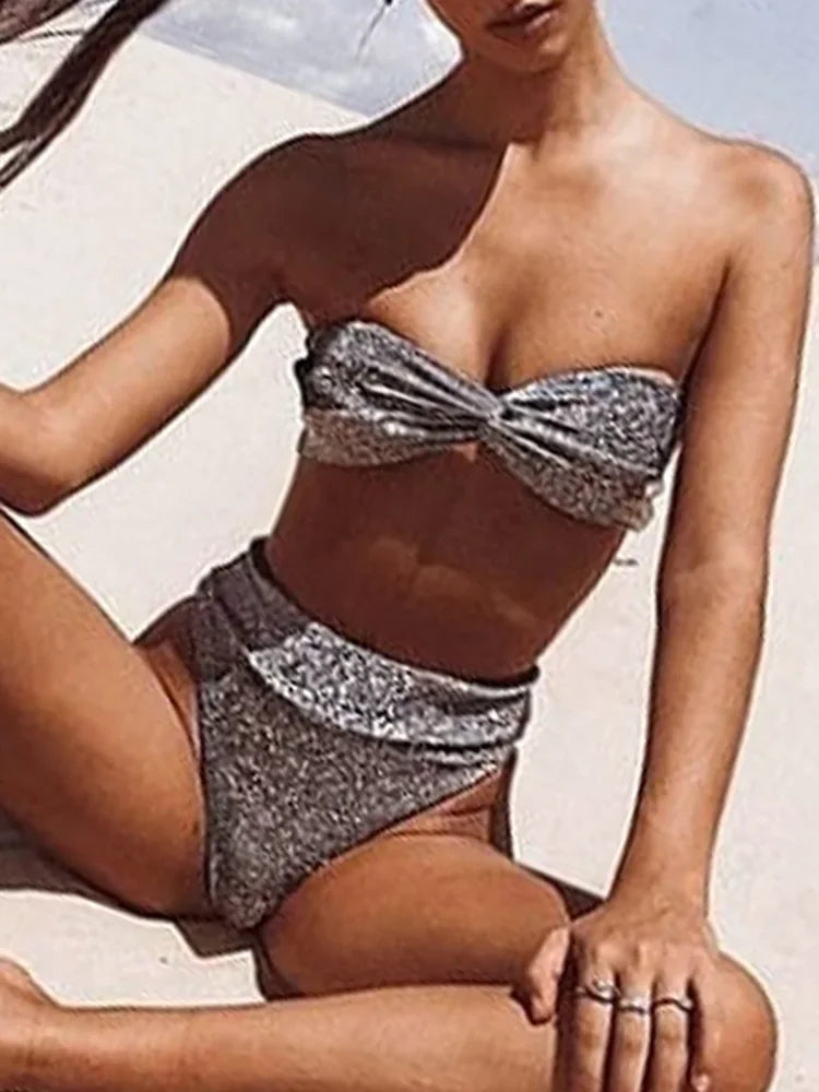 ביקיני סטרפלס נצנצים תחתון ברזילאי גזרה גבוהה - אמילי
