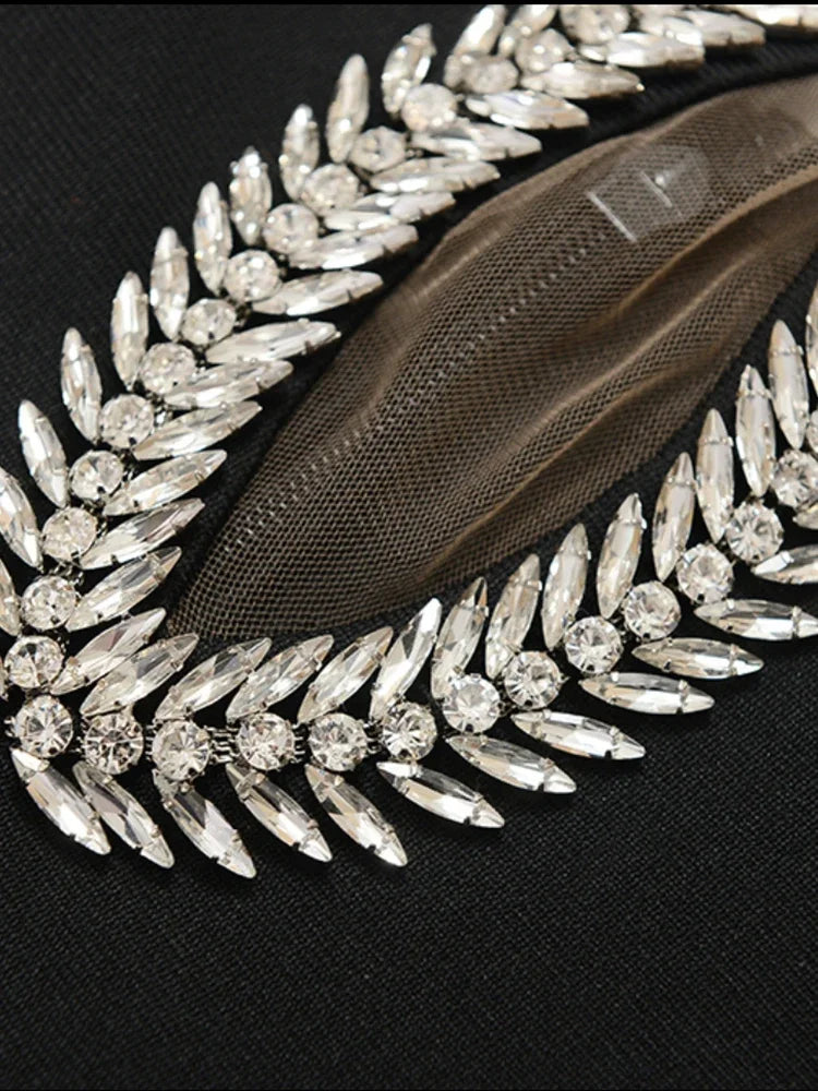 שמלת מקסי ערב אלגנטית בעיטור יהלומים בד מחטב ומחמיא - MARINA