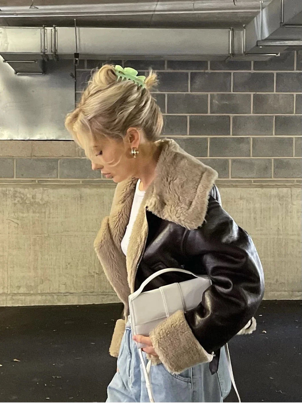 מעיל עור פרווה פנימית - קנדי