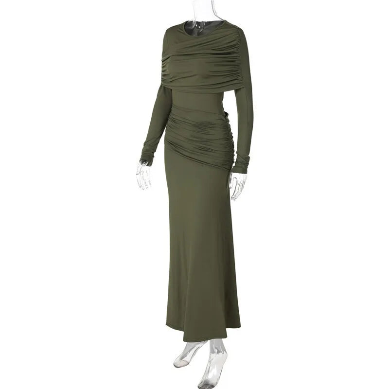 שמלת מקסי צנועה בעיצוב כיווצים - שריי