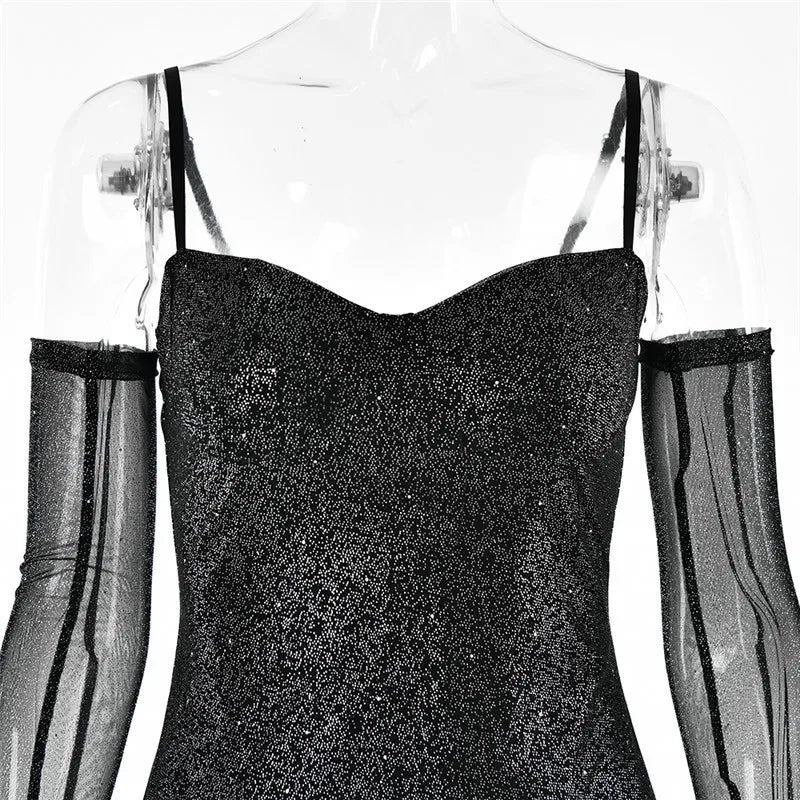 שמלת מיני נצנצים בעיצוב מלמלה בעיטור כפפות תואמות - ברוק