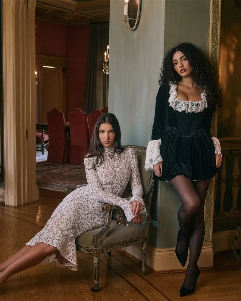 שמלת מידי תחרה צווארון חצי גולף - אביה