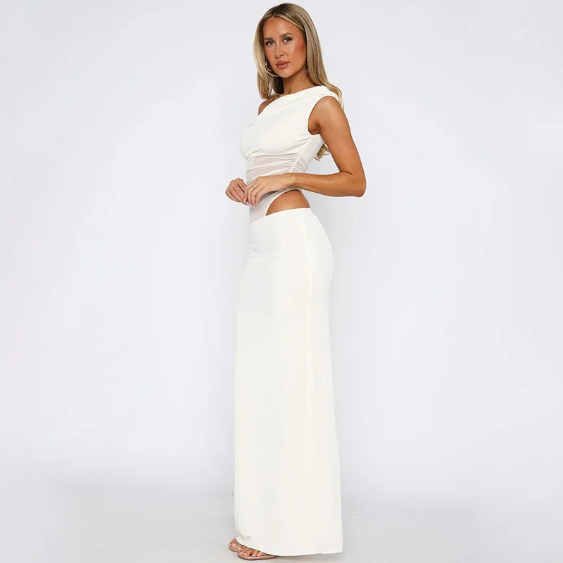 שמלת מקסי בעיצוב רשת ופתחים כתפיים חשופות - הלסיה