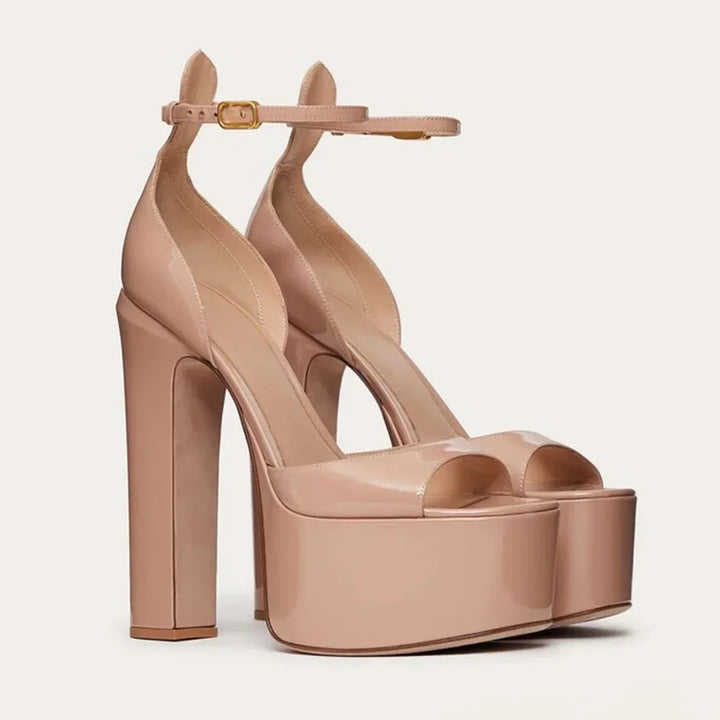 Shiny Faux Leather Platform Heel Sandals - Push